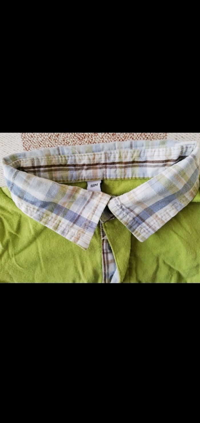 Tee shirt 18 mois vert manches longues faux col chemise et bras - photo numéro 2