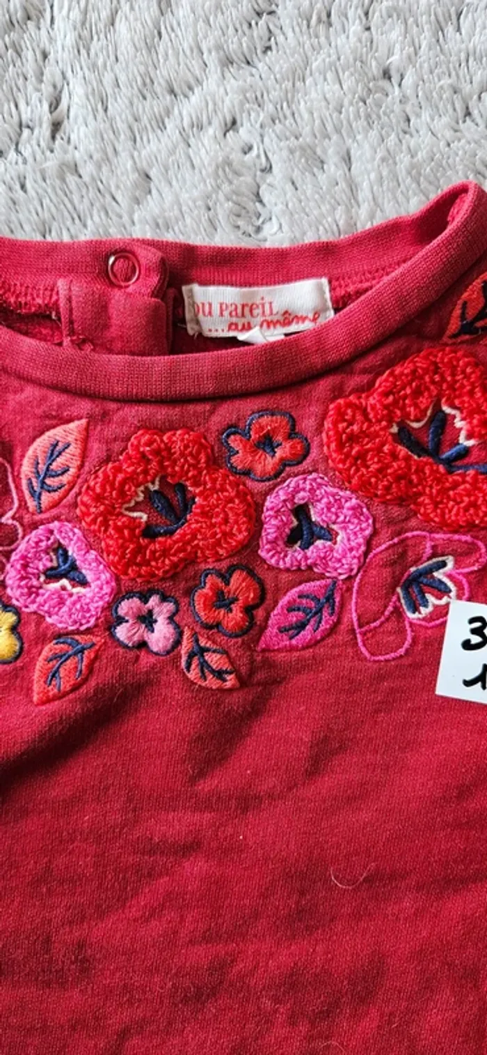 Pull 3 ans bordeaux fleur - photo numéro 4