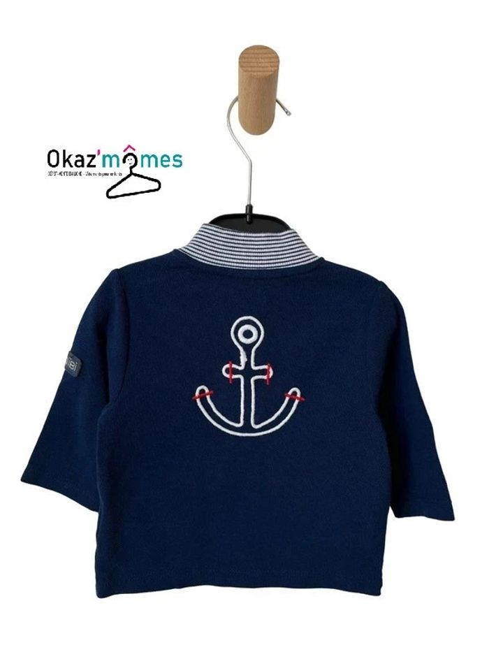 Gilet-sweat zippé léger bleu avec motifs marins - Obaïbi 3 mois (59cm) - photo numéro 3