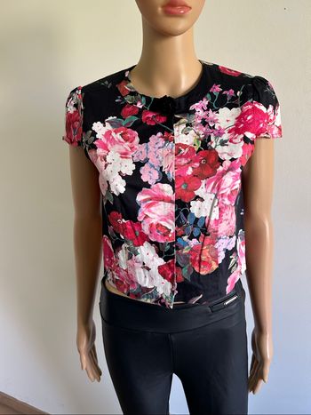 Blouse noire et fleurie à manches courtes Morgan taille 36 TBE