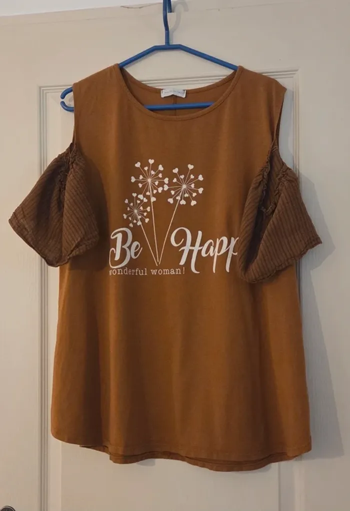 Tee-shirt tunique marron Be Happy – Made in Italy - photo numéro 5