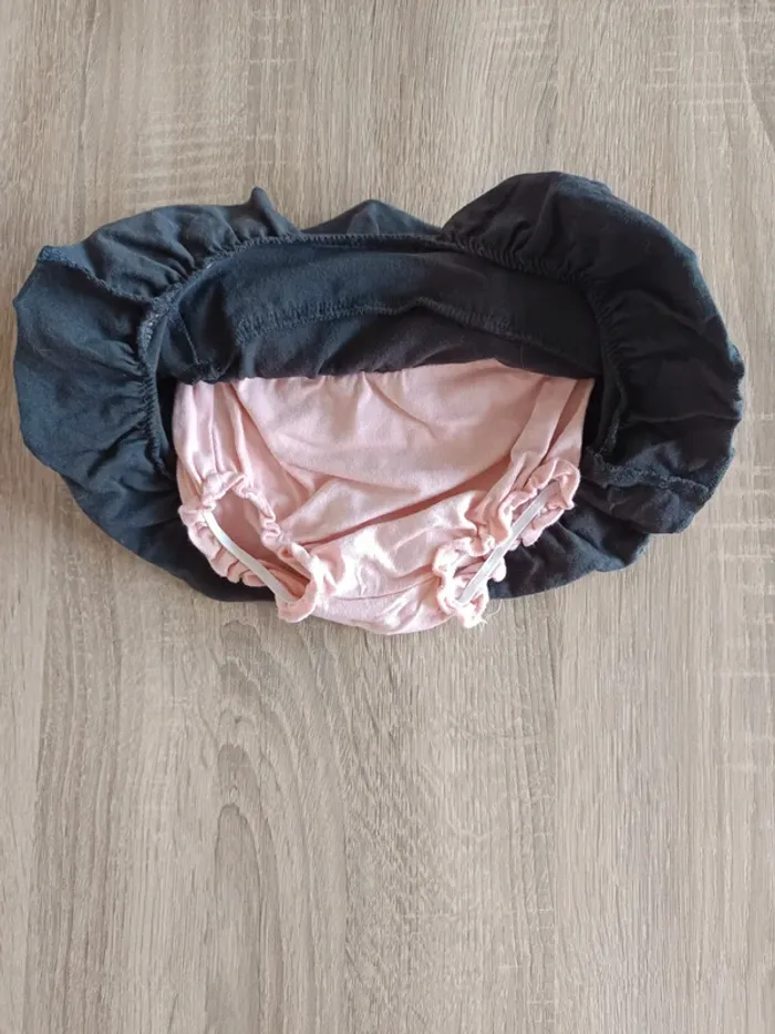 Ensemble haut top t-shirt manches courtes et jupe culotte rose et noir bébé fille 3 mois Lucky kid - photo numéro 6