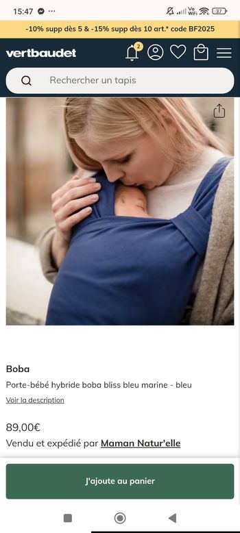 Porte bébé boba bliss bleu