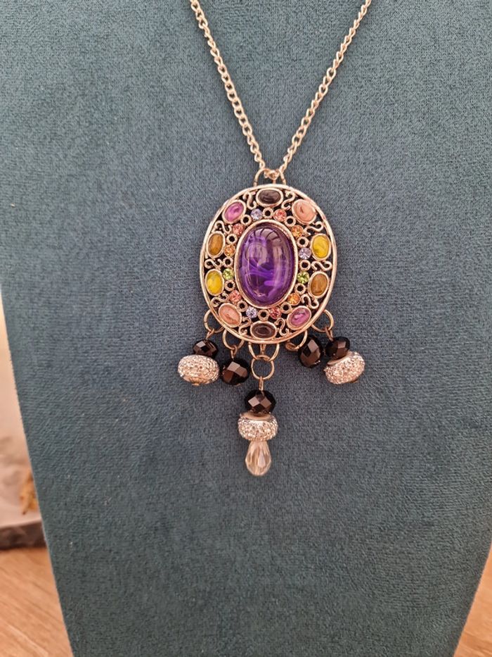 Collier Vintage Baroque Pierres Multicolore Perles Cristal - photo numéro 4