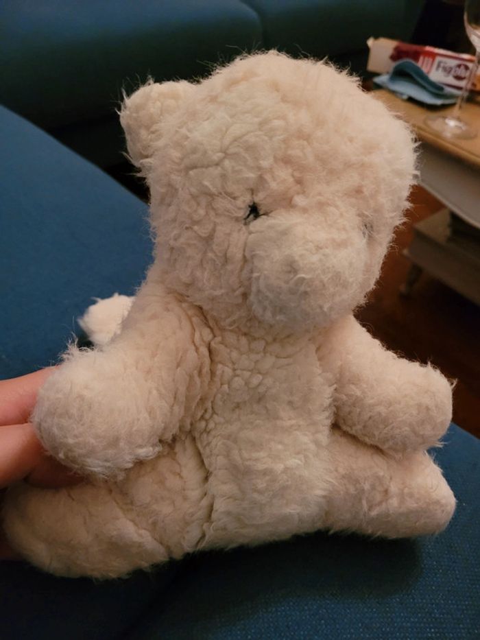 RARE Peluche gros chat Boulgom Pouet ours grand rose blanc pâle doudou collection France 23cm