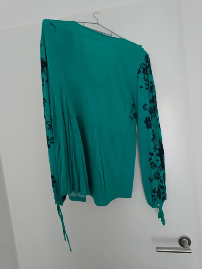 Chemise manches longues turquoise Promod M oiseaux noirs - photo numéro 6