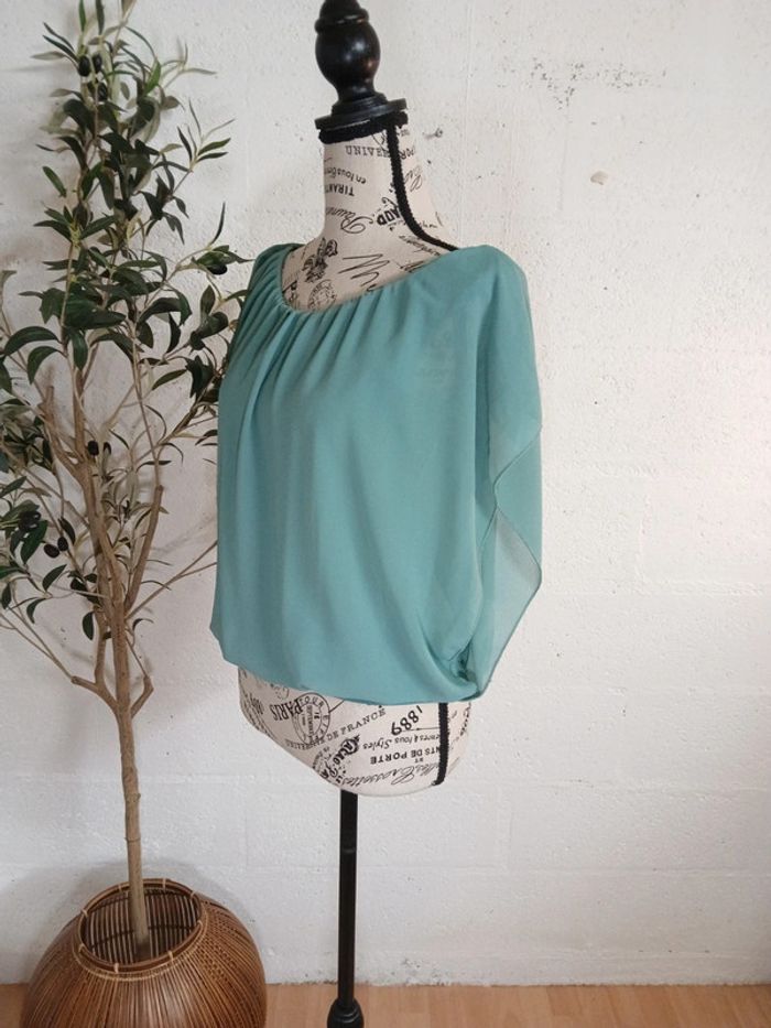 🍀 Blouse vert/ turquoise fluide taille M - photo numéro 3
