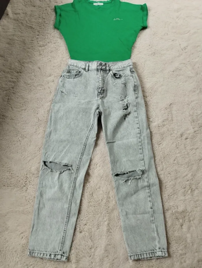 Jean droit gros troué pull&bear 36