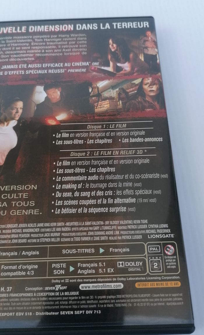 Dvd Meurtres à la St valentin 3D avec lunette 3D incluses. - photo numéro 5