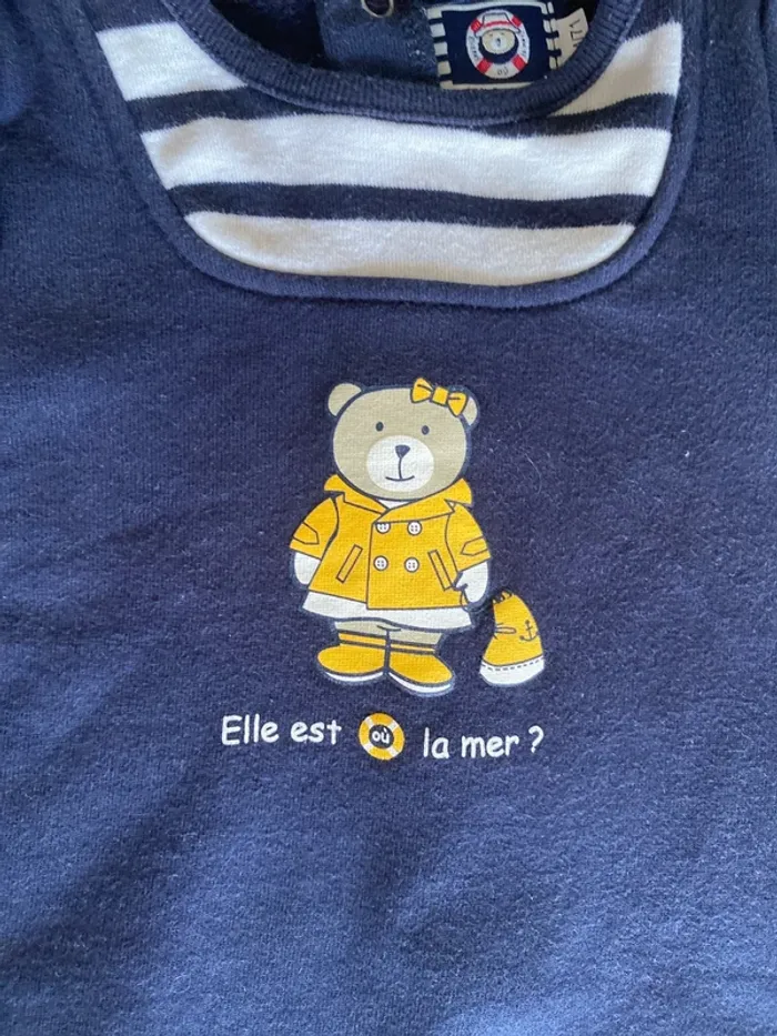 Pull hiver molletonné bleu marine manche longue bébé fille 9 mois elle est où la mer - photo numéro 2