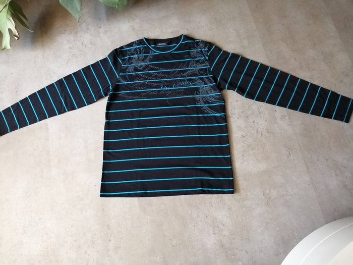 T-shirt manches longues noir rayé bleu Taille L cargo