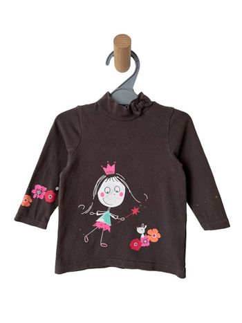 T-shirt manches longues marron à col montant (fée / fleurs) - Orchestra 6 mois (67cm)