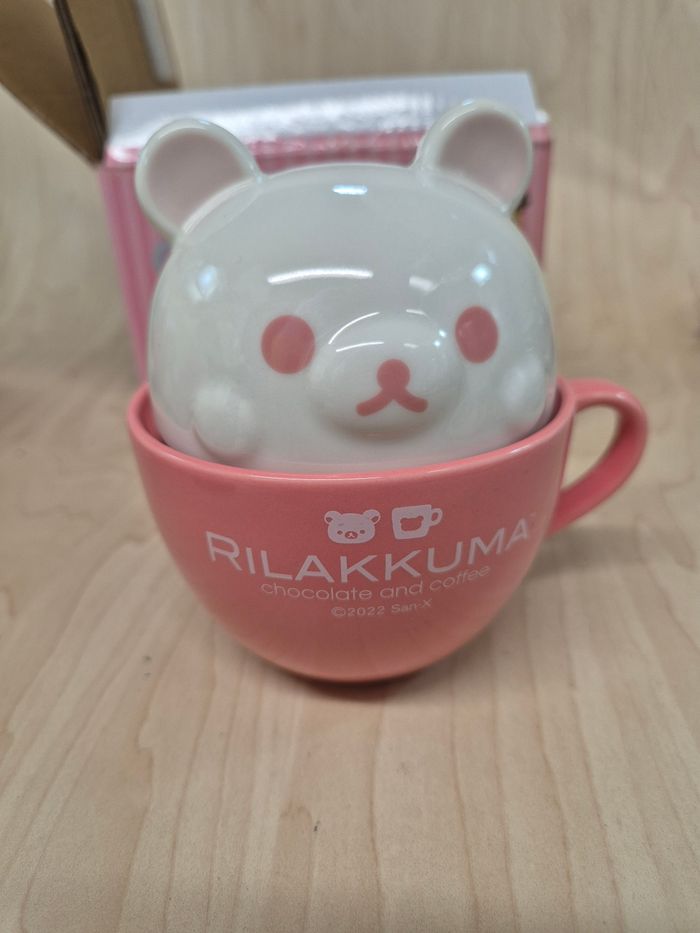 Tasse avec couvercle Rilakkuma "Chocolate & Coffee" : ver. Rose et blanche - photo numéro 3