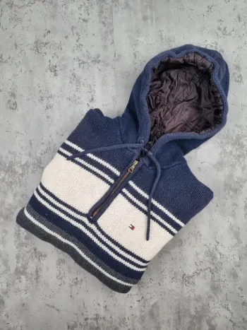 Pull 1/4 zip à capuche Tommy Hilfiger – Taille M Hommes (mesures en photos)