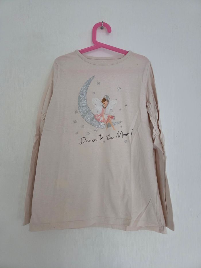 🌙 T-shirt manches longues Primark 'Dance to the Moon' - Rose pâle