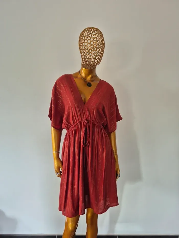 Robe Brique et Dorée Femme Manches Courtes Taille 42/44