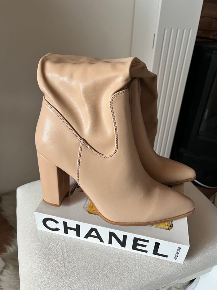 Cuissardes simili cuir abricot nude T39 Jean Industry TBE 👢 - photo numéro 3