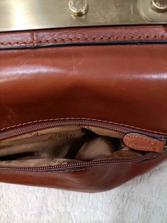 Sac à main Katana - valise docteur, sac voyage weekend, cuir camel 28x25x27 cm - fermeture zip - photo numéro 7