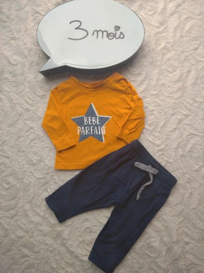 Ensemble (tee shirt manches longues+jogging) Garçon 3 mois Bébé parfait In Extenso 100% coton