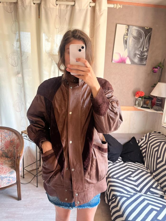 Veste bomber en cuir vintage daim motard moto bomber bombardier