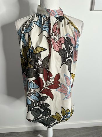 Top dos nu à fleurs blanc crème et multicolore T38 M