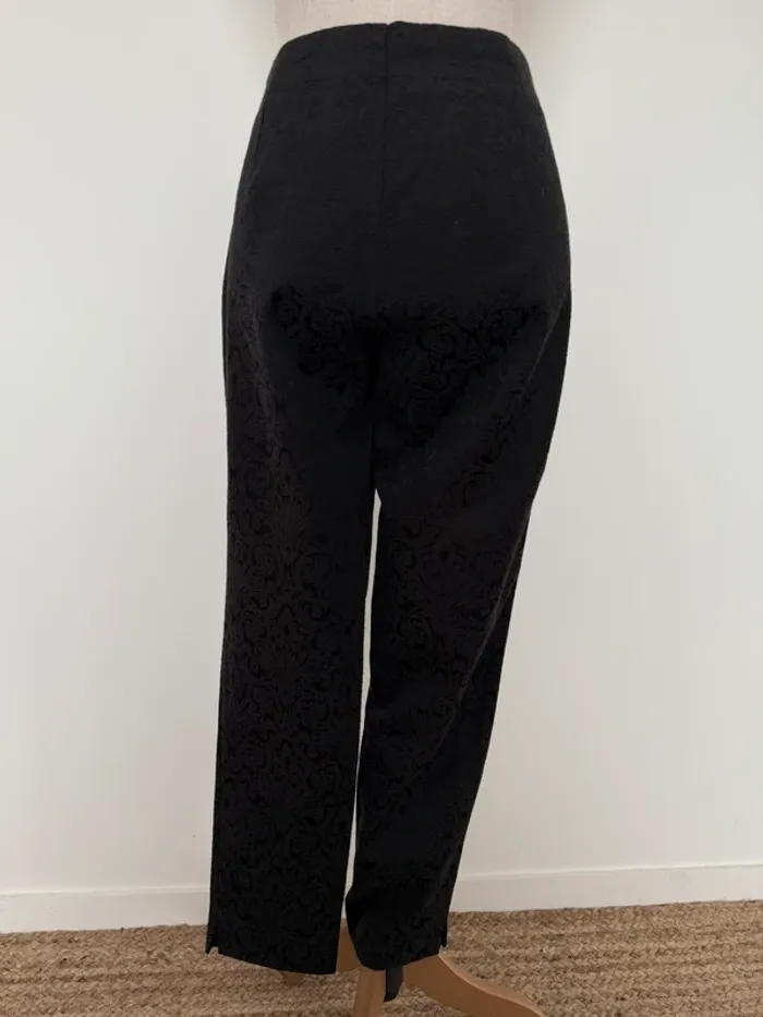 Pantalon legging noir 40 droit long jacquard tailleur costume pantaloni pantalones tailleur Calças