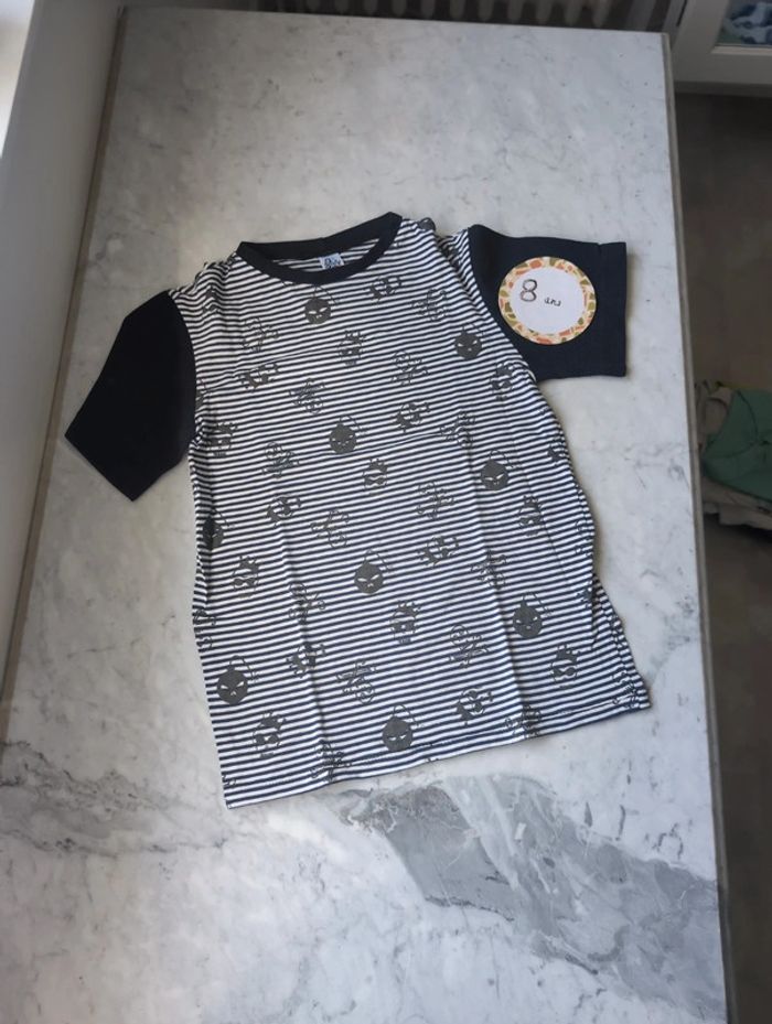 Tee-shirt fait main marinière et pirate 8 ans