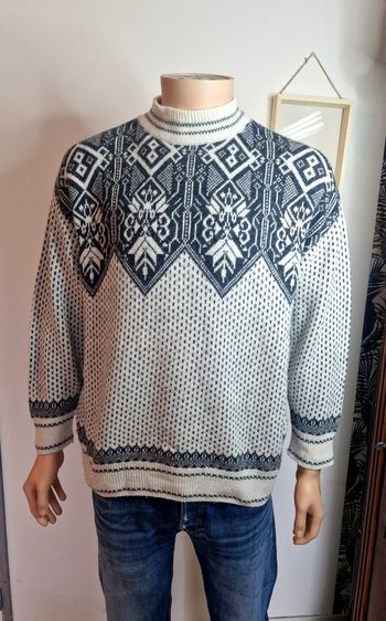 Pull en maille Phildar Crème/Gris anthracite Vintage Taille M Homme Pull