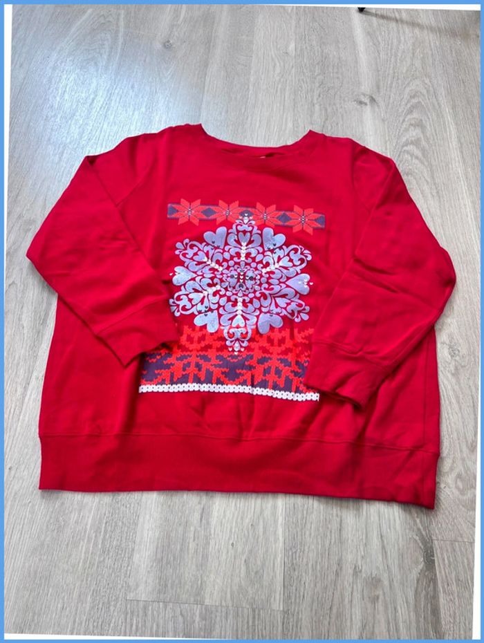 Pull vintage Rouge à motif flocon Taille L - photo numéro 2