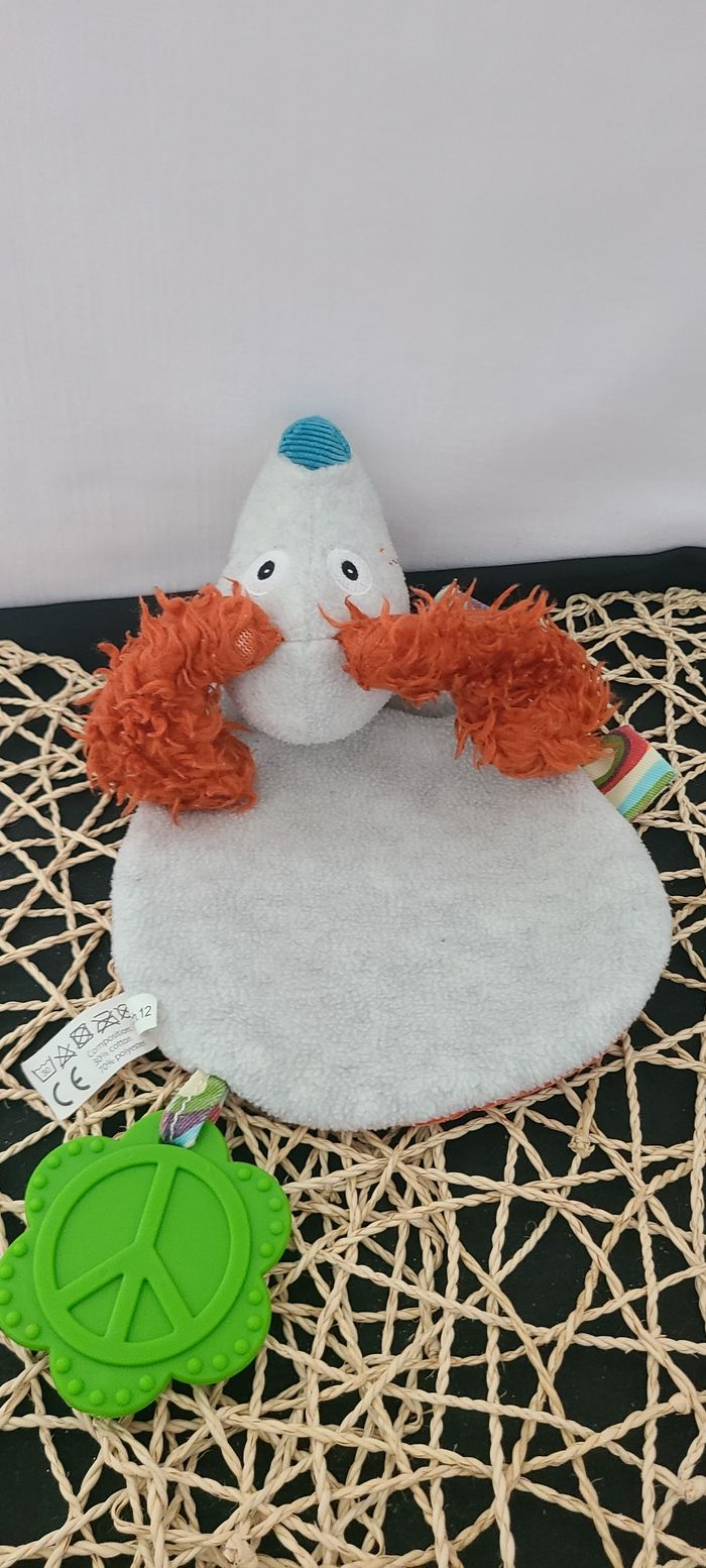 Doudou plat chien orange gris bleu multicolore Antoine EBULOBO - photo numéro 3