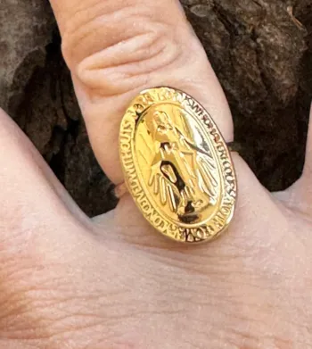 Bague médaille gravée vierge réglable acier inoxydable or