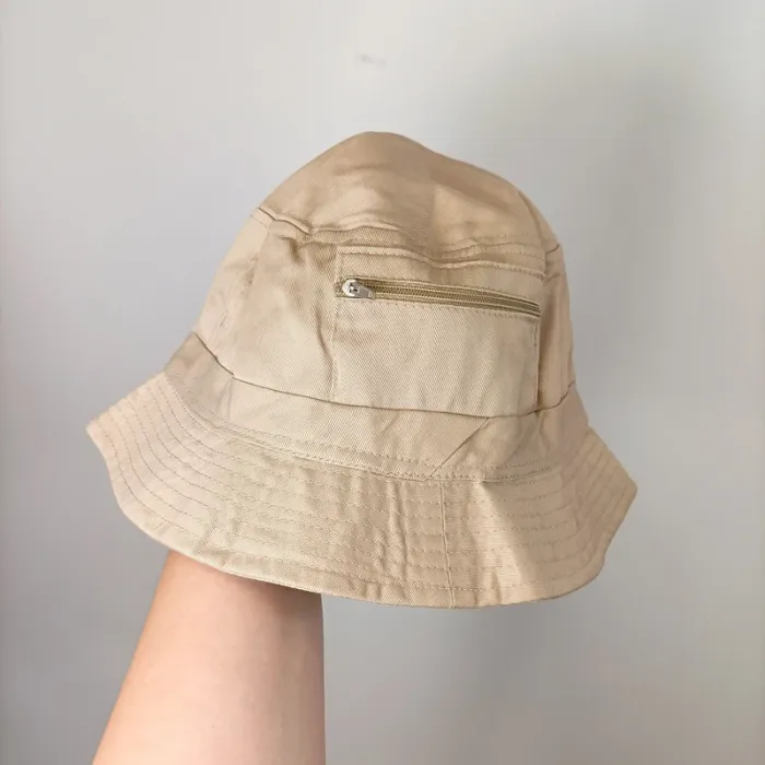 Bob beige crème unisexe 100 % coton avec poches zippées, taille 58 cm, chapeau pratique été T008 - photo numéro 2