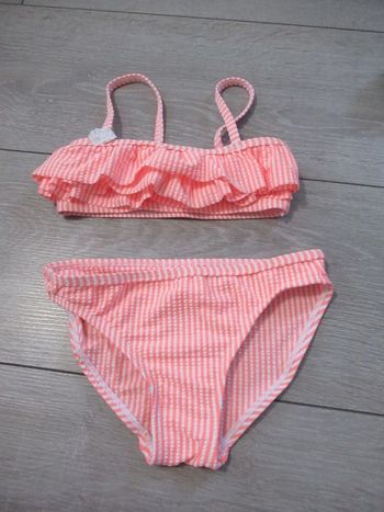 maillot de bain fille 2 pièces orange corail à rayures Taille 3 ans in extenso