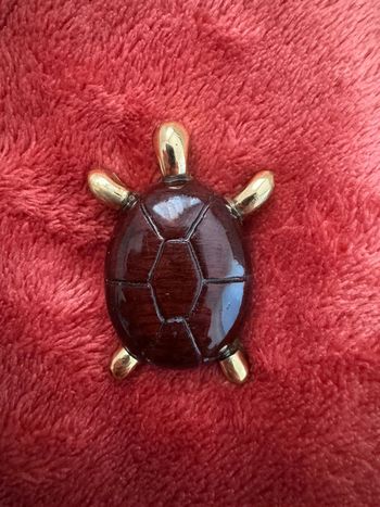 Broche tortue vintage en bois et laiton