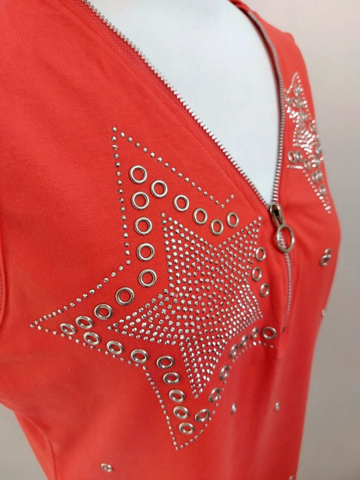 Top sans manche corail avec décolleté zippé 46 - photo numéro 4
