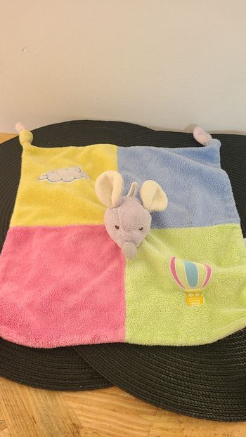Doudou plat souris jaune vert rose bleu nuage GIPSY