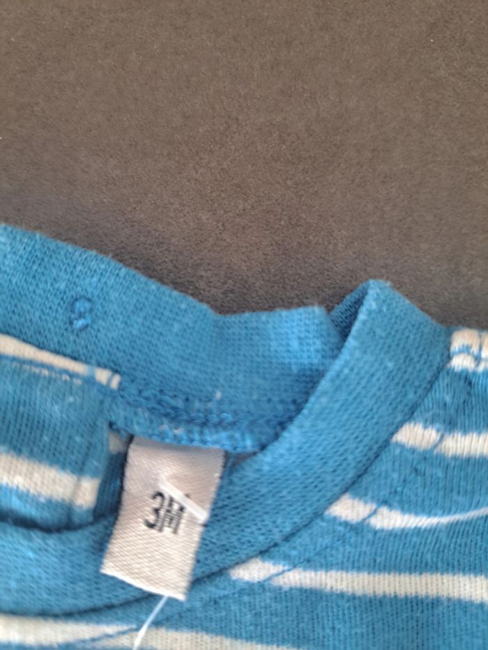 sous pull ligné turquoise 3 mois - photo numéro 2