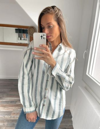 🌟 Chemise à rayures gris et vert