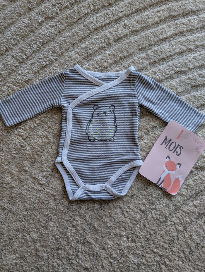 Ensemble gilet à capuche salopette et body, gris, bébé garçon, 1 mois, Du pareil au même - photo numéro 2