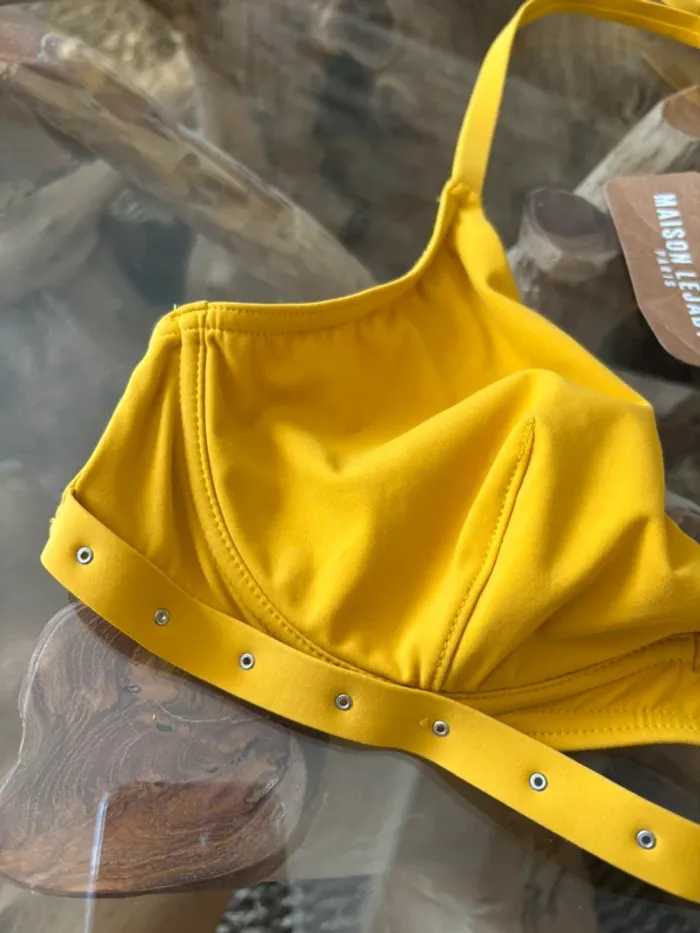 Haut de maillot de bain Maison Lejaby jaune Moutarde clous ananas - photo numéro 3