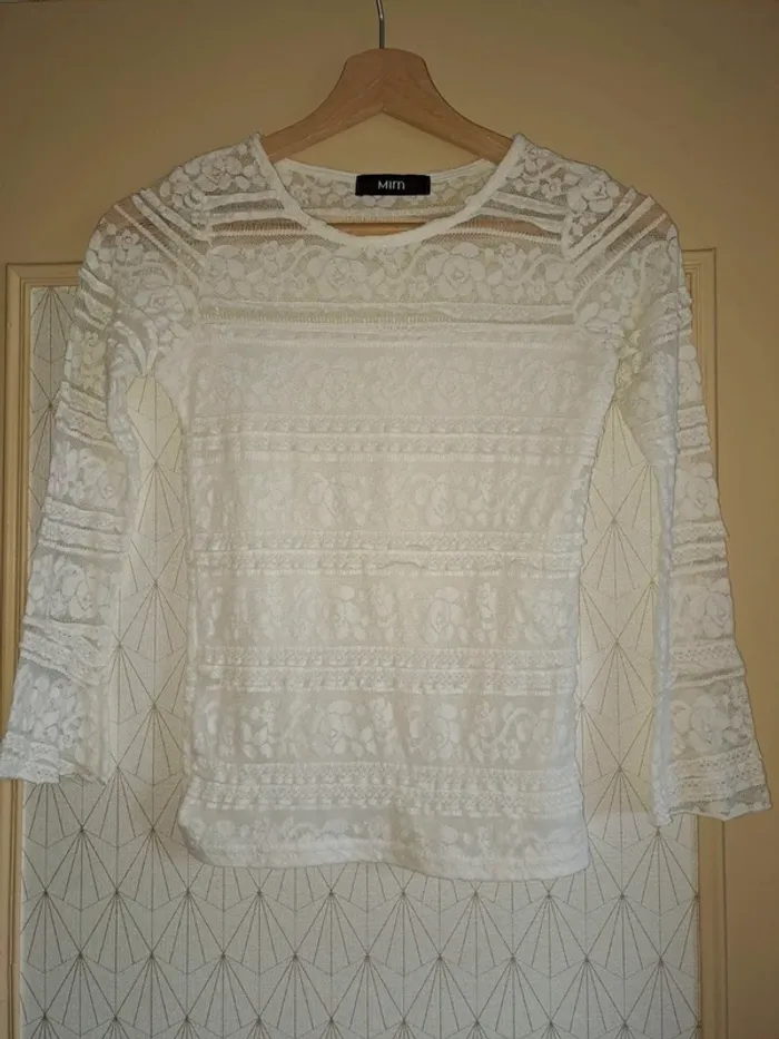 Haut femme blanc doublé dentelle mim tbe XS étiquette coupée