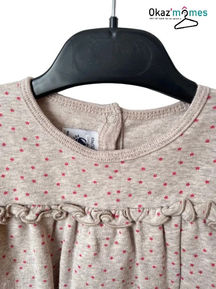 T-shirt manches longues beige (étoiles roses) - Petit Bateau 12 mois - photo numéro 2