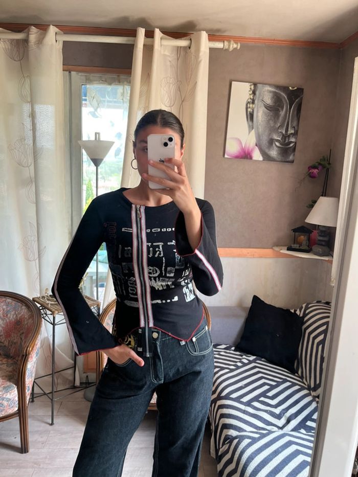 Top asymétrique à zip 2000yer gothic y2k siren office destroy