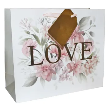 Sac cadeau Violet écologique recyclable “love” motif floral 25,5 x 21,5 x 11 cm Neuf
