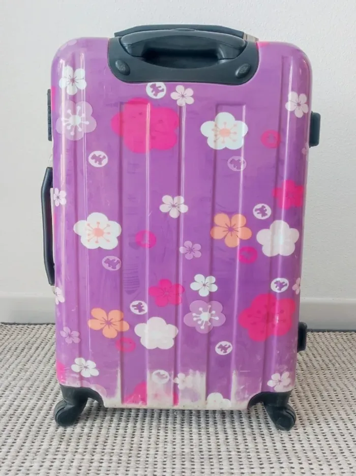 Grande valise fleur violet à roulette / Lulu Castagnette - 60L - photo numéro 4