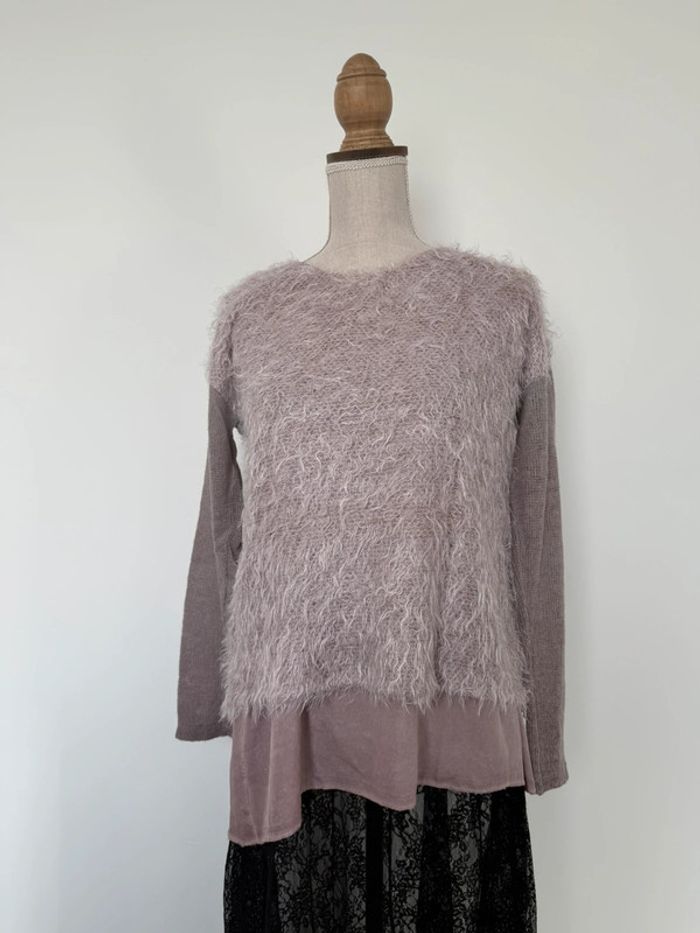 Pull rose maille sweater maglione suéter trui Sweat-shirt haut sweat t-shirt manches folder crochet - photo numéro 3
