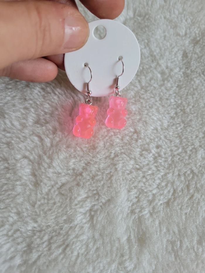 Boucles rose fluo nounours - photo numéro 2