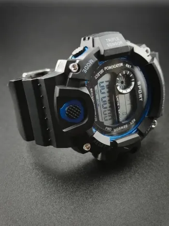 Montre bleue & noire, digitale, multifonctions