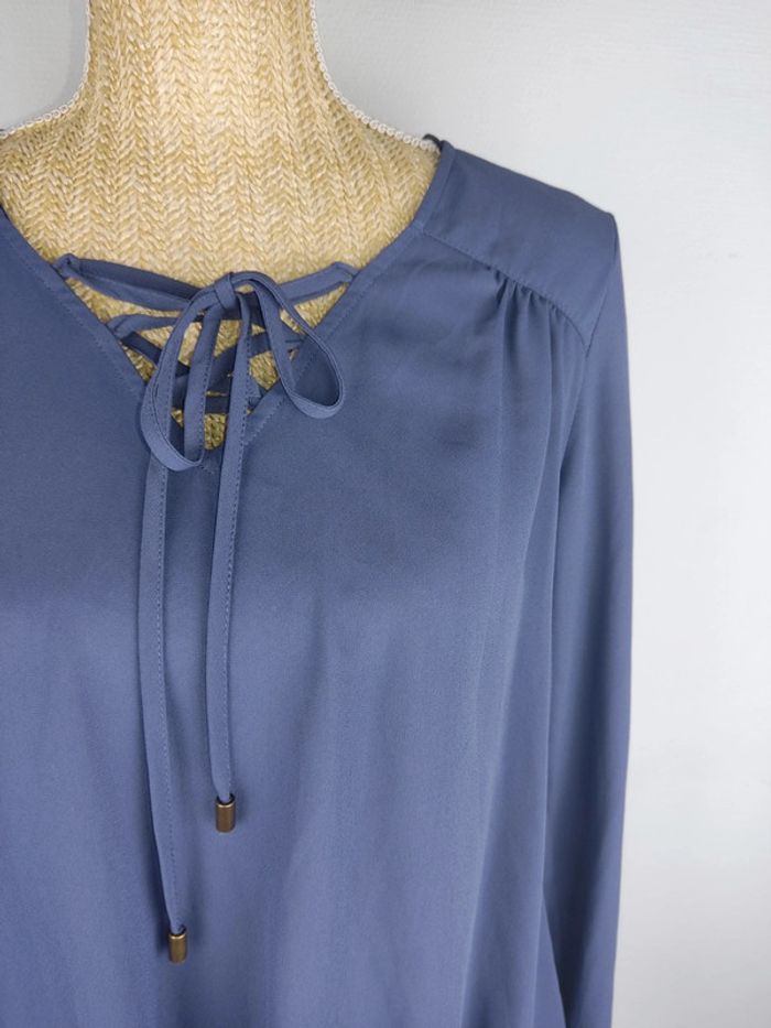 Blouse manches longues col à lacets bleu violet taille 36 C&A neuve - photo numéro 5