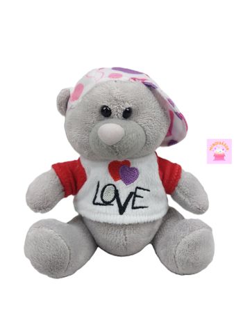 Petite Peluche ours gris tee-shirt coeurs love 15 cm  Toy's company import